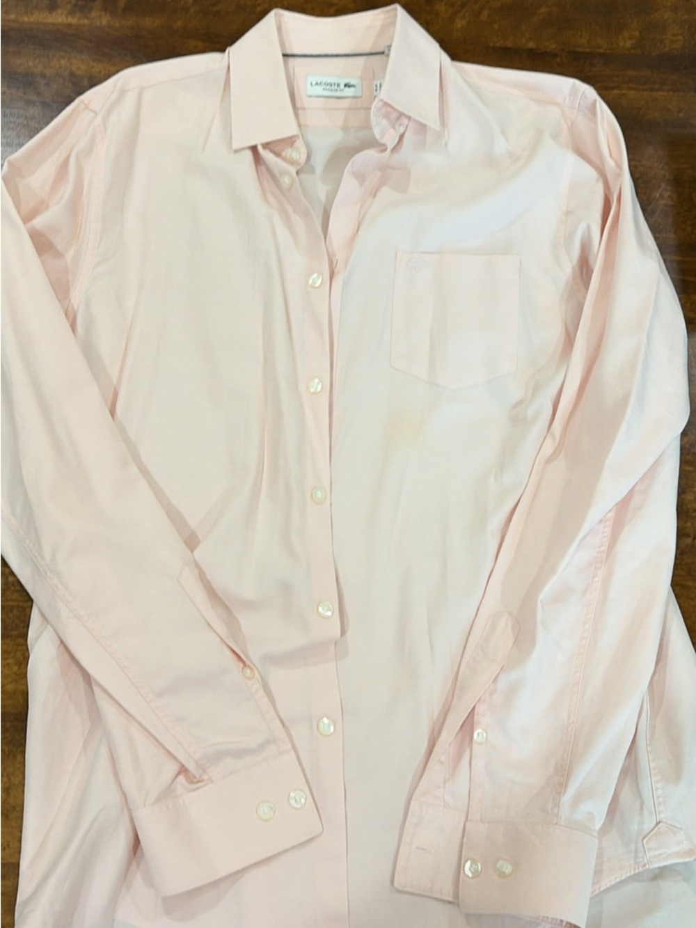 Lacoste Men's Light Pink Long-Sleeve Button-Down Dress Shirt